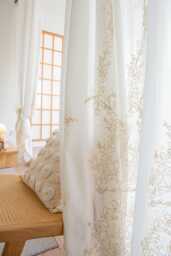 Custom White Voile Curtain With Gold Embroidery, Made To Measure - thumbnail 1