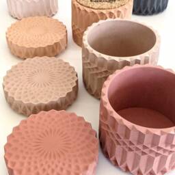 Crystal Concrete Container Pot - 35 Colours Jar With Lid Cut Glass Effect Mandala Eco Cotton Pad Storage Art Deco - thumbnail 2