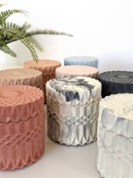 Crystal Concrete Container Pot - 35 Colours Jar With Lid Cut Glass Effect Mandala Eco Cotton Pad Storage Art Deco - thumbnail 1