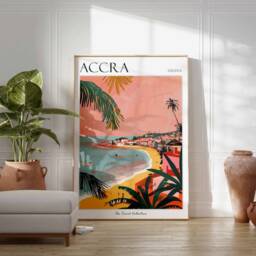 Accra Ghana Travel Poster Tropical Beach Wall Art - thumbnail 2