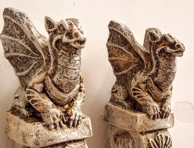 Winged Mythical Dragon Bracket Wall Sconce Home Decor Pair - image 1