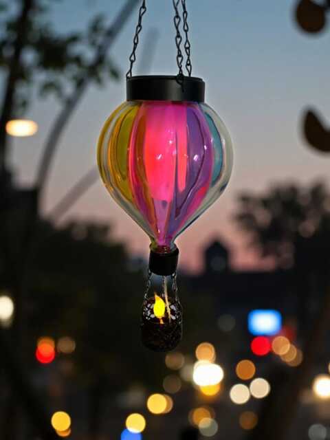 Glass Hot Air Balloon Solar Hanging Decorative Light Garden Ornament Gift Colour - image 1