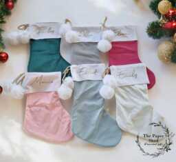 stocking Velvet Personalised Christmas 6 Colours With Name - thumbnail 1