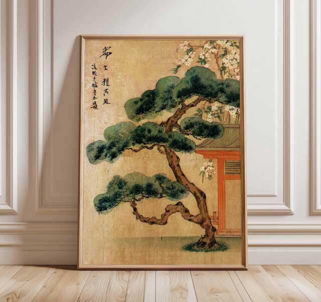 Ancient Pine Tree Wall Art, Japanese Nature Poster Print, Zen Botanical Decor, Oriental Painting, Calm Forest Artwork - image 1