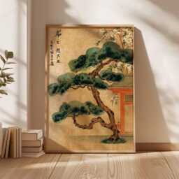 Ancient Pine Tree Wall Art, Japanese Nature Poster Print, Zen Botanical Decor, Oriental Painting, Calm Forest Artwork - thumbnail 2
