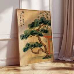 Ancient Pine Tree Wall Art, Japanese Nature Poster Print, Zen Botanical Decor, Oriental Painting, Calm Forest Artwork - thumbnail 3