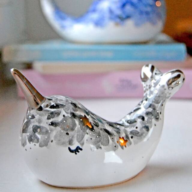 Narwhal Gift, Ceramic Figurine, Sculpture, Mothers Day Home Decor, Housewarming Baby Narwhal, Nursery Decor - image 1