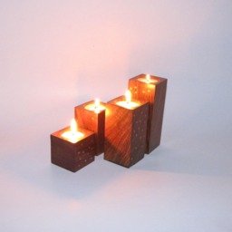 Set Of Four Block Tea Lightcandle Holders, T Light Rectangular/. Wood Finish/Color Finish With Copper Circular Specks.indian Art, Diwali Gift - thumbnail 3