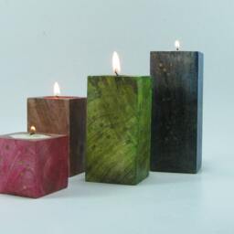 Set Of Four Block Tea Lightcandle Holders, T Light Rectangular/. Wood Finish/Color Finish With Copper Circular Specks.indian Art, Diwali Gift - thumbnail 2