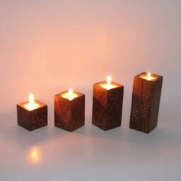 Set Of Four Block Tea Lightcandle Holders, T Light Rectangular/. Wood Finish/Color Finish With Copper Circular Specks.indian Art, Diwali Gift - thumbnail 4