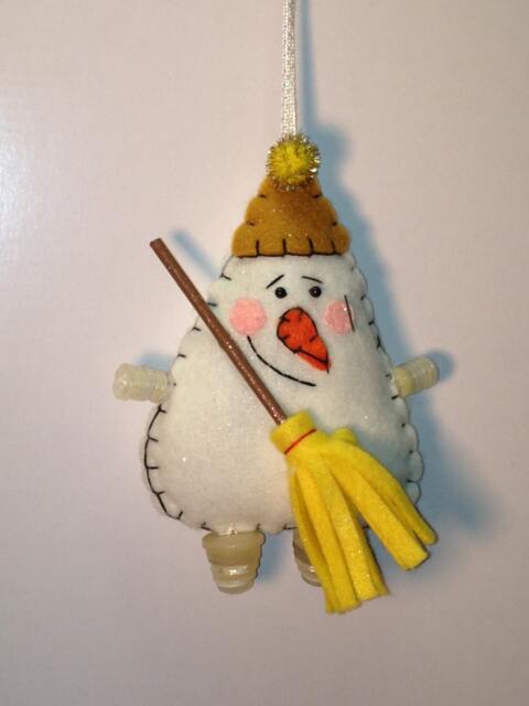 Hand Sewn Felt Snowman Ornament, Winter Holiday Decor