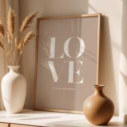 Love It's All You Need, Daily Affirmations Poster, Minimalist Decor, Cute Livingroom Print, Beige Wall Art, Simply Home Art - thumbnail 1
