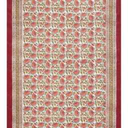 Handmade Red Floral Block Print Cotton Rug - thumbnail 3