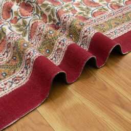 Handmade Red Floral Block Print Cotton Rug - thumbnail 2