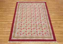 Handmade Red Floral Block Print Cotton Rug