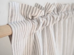 Gray Striped Linen Curtain Panel - Rod Pocket, Decorative Header, 160G/M2