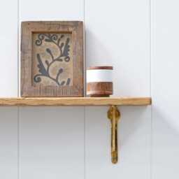Rustic Wood Shelf With Solid Brass Brackets Handmade Scandinavian Pine - thumbnail 2