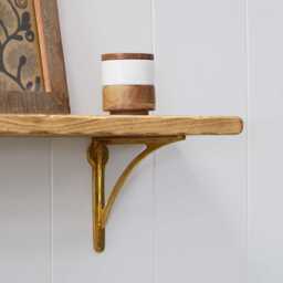 Rustic Wood Shelf With Solid Brass Brackets Handmade Scandinavian Pine - thumbnail 3
