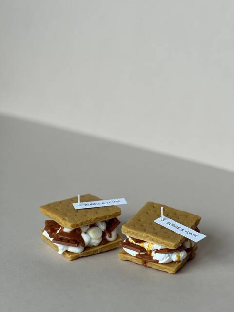 S'more Candle - Decorative Food Handmade Novelty Gift Unique Realistic Marshmallow Chocolate Camping Fire - image 1