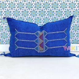 Yakiti-Blue Square Moroccan Pillows, Aka Cactus Silk Pillow, Decorative Pillows, Sabra Pillows, Moroccan Decor Designer Cactus - thumbnail 3