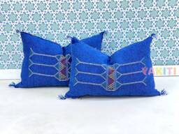 Yakiti-Blue Square Moroccan Pillows, Aka Cactus Silk Pillow, Decorative Pillows, Sabra Pillows, Moroccan Decor Designer Cactus - thumbnail 1