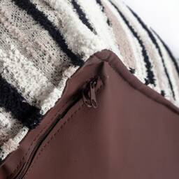 striped Woven Leather Ottoman Pouf Black, White, & Beige Cover - thumbnail 4