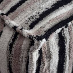 striped Woven Leather Ottoman Pouf Black, White, & Beige Cover - thumbnail 3
