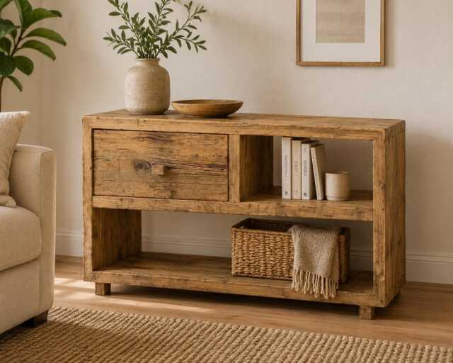 Sideboard Made From Old Scaffolding Planks, Tv Cabinet, Board, Media Reclaimed Wood Shelf, Rustic Chest Of Drawers - image 1