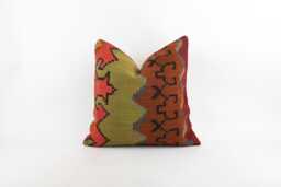 Vintage Turkish Kilim Pillow Cover 18''x18'' Handmade Wool Cushion - thumbnail 1