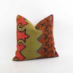 Vintage Turkish Kilim Pillow Cover 18''x18'' Handmade Wool Cushion - thumbnail 3