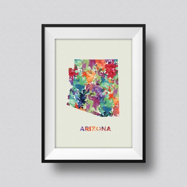 Arizona Map Usa Watercolor Art Print Ink Splash Poster Canvas