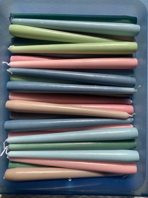 24 Imperfect Taper Candles 10 Inch Tall Dinner Candles, Random Colors, Seconds - image 1