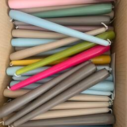 24 Imperfect Taper Candles 10 Inch Tall Dinner Candles, Random Colors, Seconds - thumbnail 2