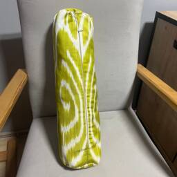 Handwoven Silk Ikat Bolster Pillow Cover Pistachio Green Bohemian Decor - thumbnail 2