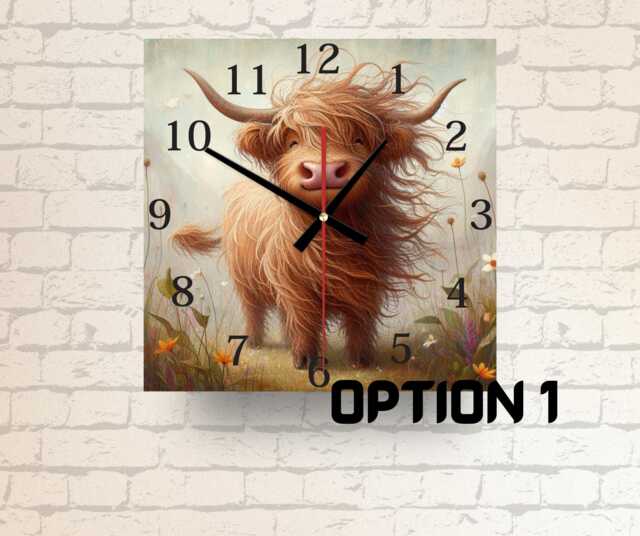 Highland Cow Glass Wall Clock Rustic Country Kitchen Decor - image 1