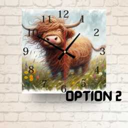 Highland Cow Glass Wall Clock Rustic Country Kitchen Decor - thumbnail 2