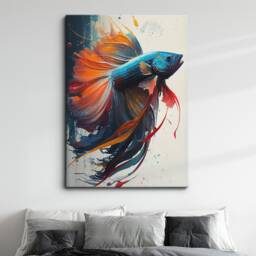 Betta Fighting Fish Aquarium Swimming Painting Splatter Wall Art Framed Canvas Poster Print, Home Office Room Decor Gifts - thumbnail 1