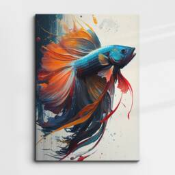 Betta Fighting Fish Aquarium Swimming Painting Splatter Wall Art Framed Canvas Poster Print, Home Office Room Decor Gifts - thumbnail 3