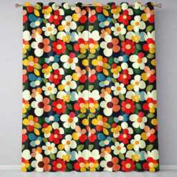 Colorful Daisy Flowers Dark Background Seamless Pattern Readymade Eyelet Ring Top Thermal 100% Blackout Curtains - thumbnail 2