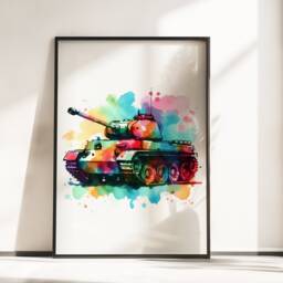 Colourful Tank Poster Set - 3 Tanks Prints - Watercolour Design Boys Room Bedroom Decor Gifts Army Wall Art Artwork Hanging - thumbnail 3