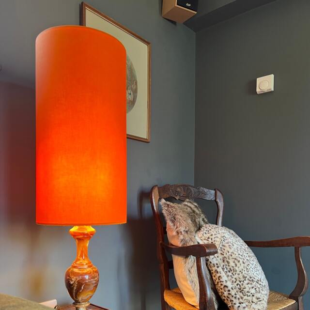 Orange Cotton Drum Extra Tall Cylindrical Lampshade, With A White Lining - image 1