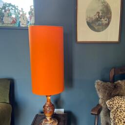 Orange Cotton Drum Extra Tall Cylindrical Lampshade, With A White Lining - thumbnail 2