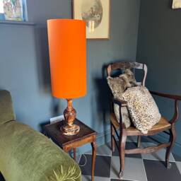 Orange Cotton Drum Extra Tall Cylindrical Lampshade, With A White Lining - thumbnail 3