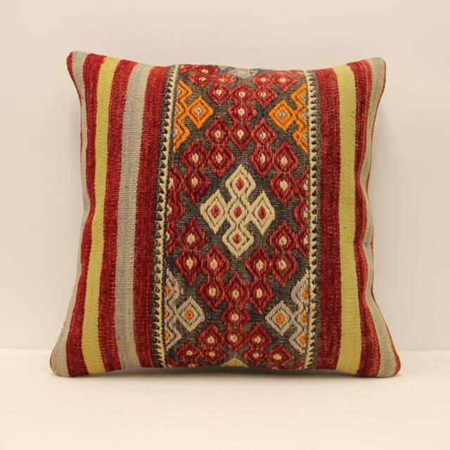 Vintage Throw Pillow Cover, 18x18 in - 45x45 cm Turkish Kilim Pillow Minimalist Cushion Cover Sofa Pillows, 4Kbf-633 - image 1
