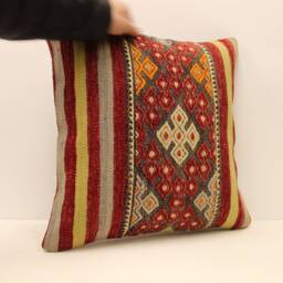 Vintage Throw Pillow Cover, 18x18 in - 45x45 cm Turkish Kilim Pillow Minimalist Cushion Cover Sofa Pillows, 4Kbf-633 - thumbnail 2