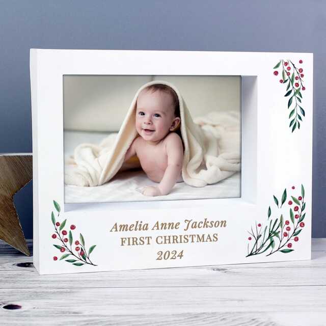 Baby's First Christmas Photo Frame Personalised Gift Xmas Keepsake - image 1