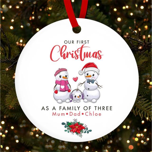 Our First As A Family Snowmen Personalised Christmas Tree Ornament Decoration