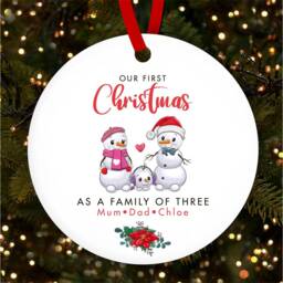 Our First As A Family Snowmen Personalised Christmas Tree Ornament Decoration