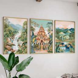 Chiang Mai Thailand Poster Set Of 3, Vintage Inspired Temple Landscape Wall Art, Neutral Asian Travel Prints - thumbnail 3