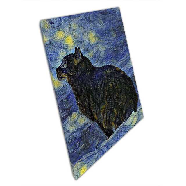 Impressionist Cat Canvas Print Van Gogh-Inspired Home Office Decor - image 1